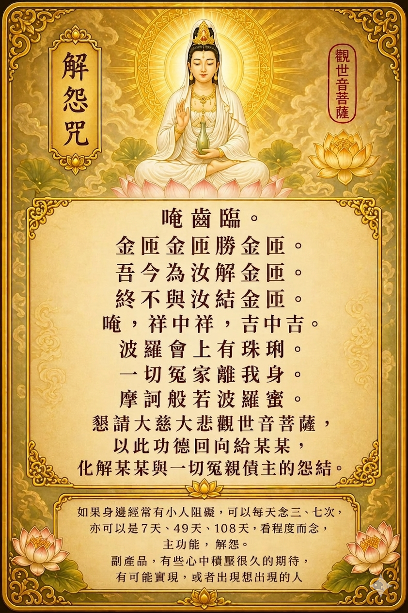 Digital Version of the "Jie Yuan Zhou" (Dissolving Resentment Mantra)