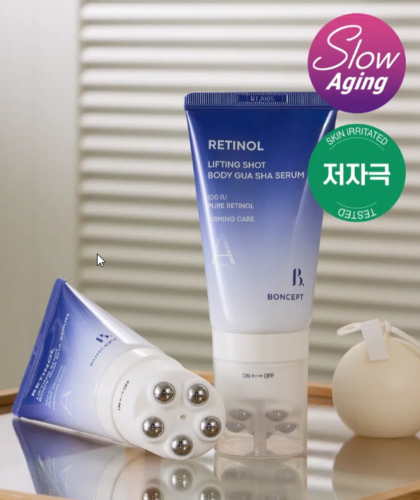 Boncept A 醇補骨脂酚提拉身體精華，一體式刮痧板頭設計，有效消水腫並舒緩緊繃，輕鬆塑造天鵝頸