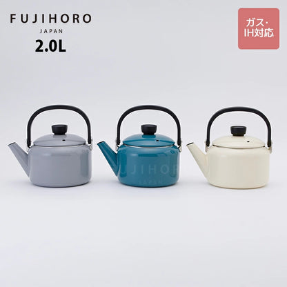 泰國製-Fujihoro代購-2L北歐簡約雙色琺瑯水壺CLF20K三色可選白色灰色綠色-單件裝-日本進口Fujihoro富士琺瑯2L琺瑯水壺やかん玻璃質塗層不釋放金屬味導熱快速均勻瓦斯爐IH電磁爐通用-改善水質金屬味水壺生鏽及水垢難洗-日系質感廚房用品照