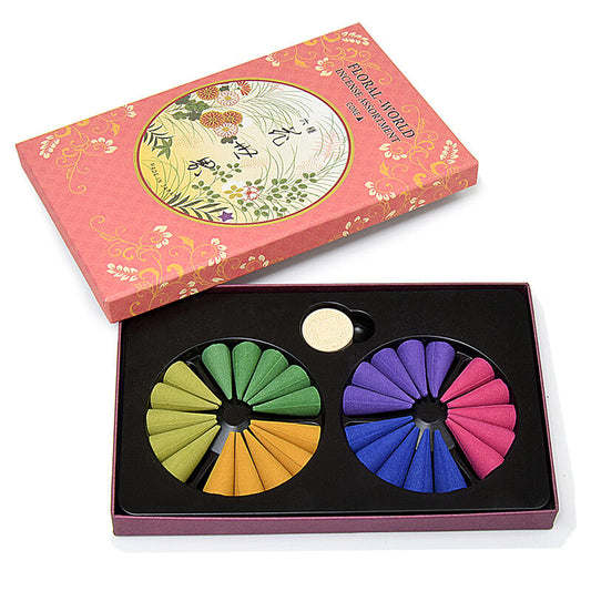 日本製：京都限定｜松榮堂「六種花世界」香氛錐形香連塔座 (30粒入) （B3267）