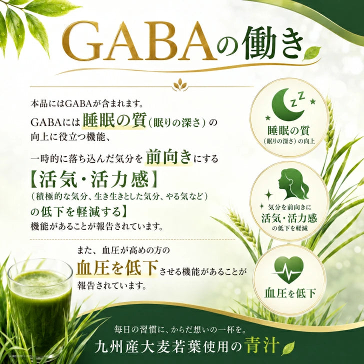 日本製-九州GreenFarm代購-GABA降壓助眠健康青汁-3gx30袋綠色盒裝-日本進口契作大麥若葉羽衣甘藍桑葉粉末-專利GABA改善睡眠品質加深睡眠深度-平穩降低高血壓提振精神減輕消極感-免配藥純天然無化學添加全家養生健康飲品照