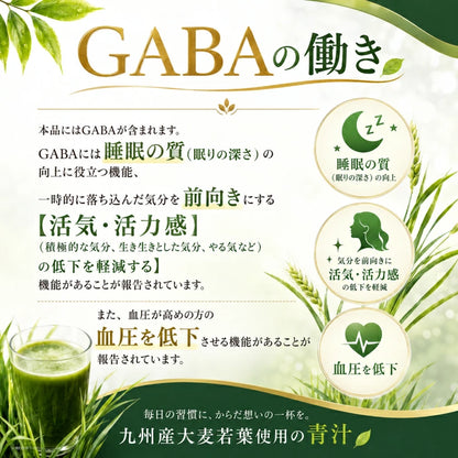 日本製-九州GreenFarm代購-GABA降壓助眠健康青汁-3gx30袋綠色盒裝-日本進口契作大麥若葉羽衣甘藍桑葉粉末-專利GABA改善睡眠品質加深睡眠深度-平穩降低高血壓提振精神減輕消極感-免配藥純天然無化學添加全家養生健康飲品照