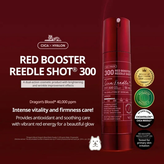 韓國製：VT Red Booster Reedle Shot 300｜龍血抗衰老微針精華 50ml （B514)